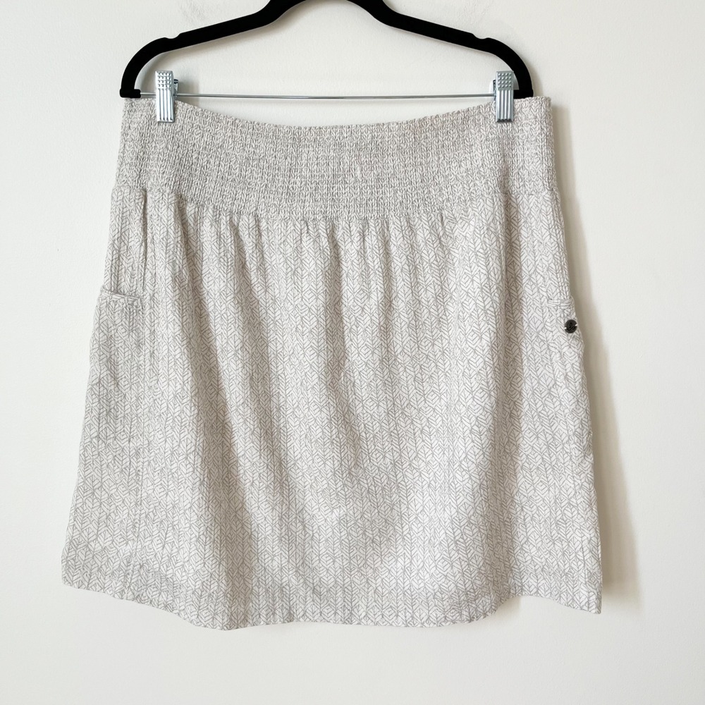Prana Sugar Pine Skirt Pockets Smocked Waist Womens XL White Taupe - Picture 6 of 10